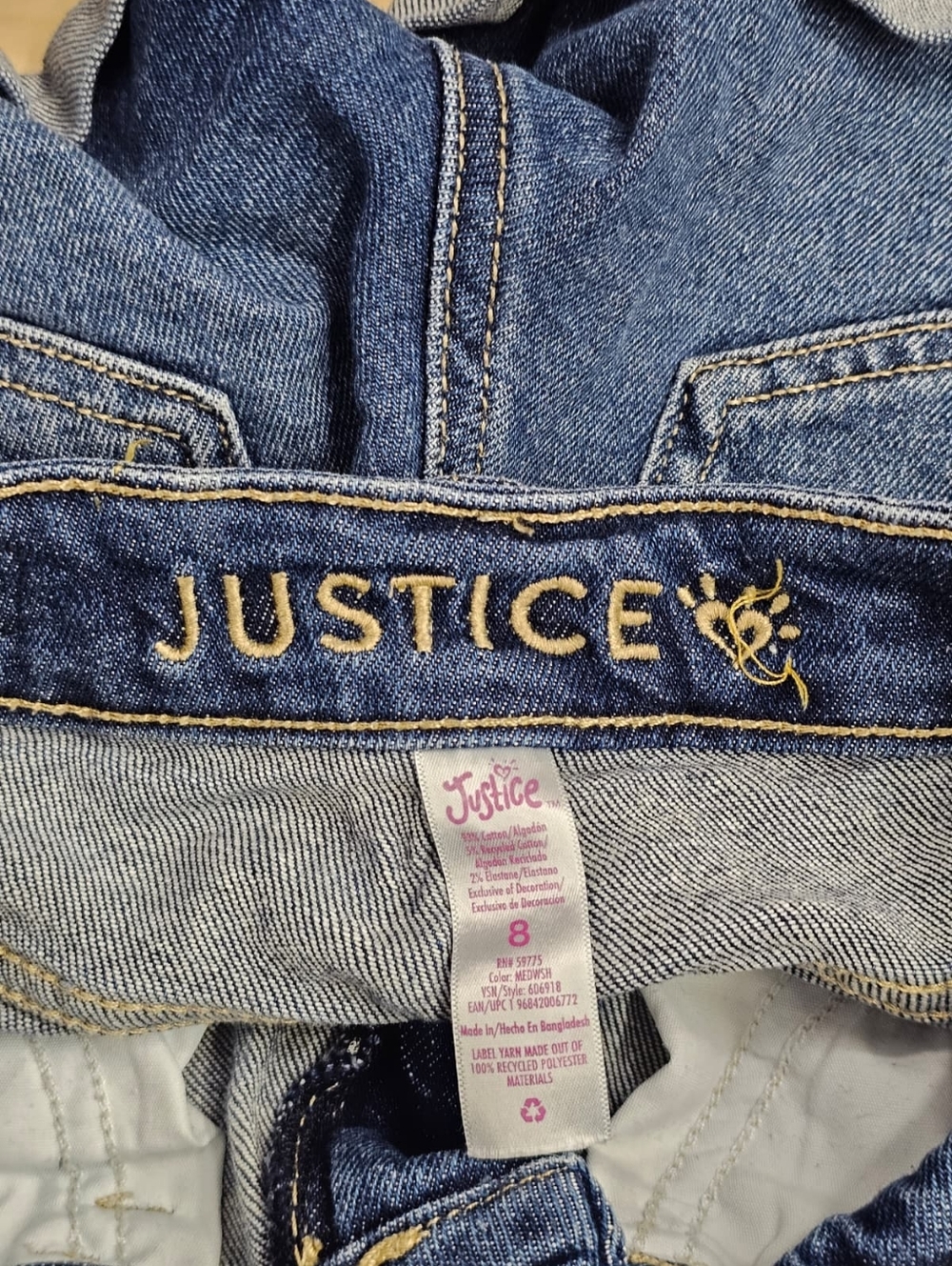 Justice Mini Mom Rainbow Embellished Distressed Jean Shorts, Sz 8 - Picture 6 of 8